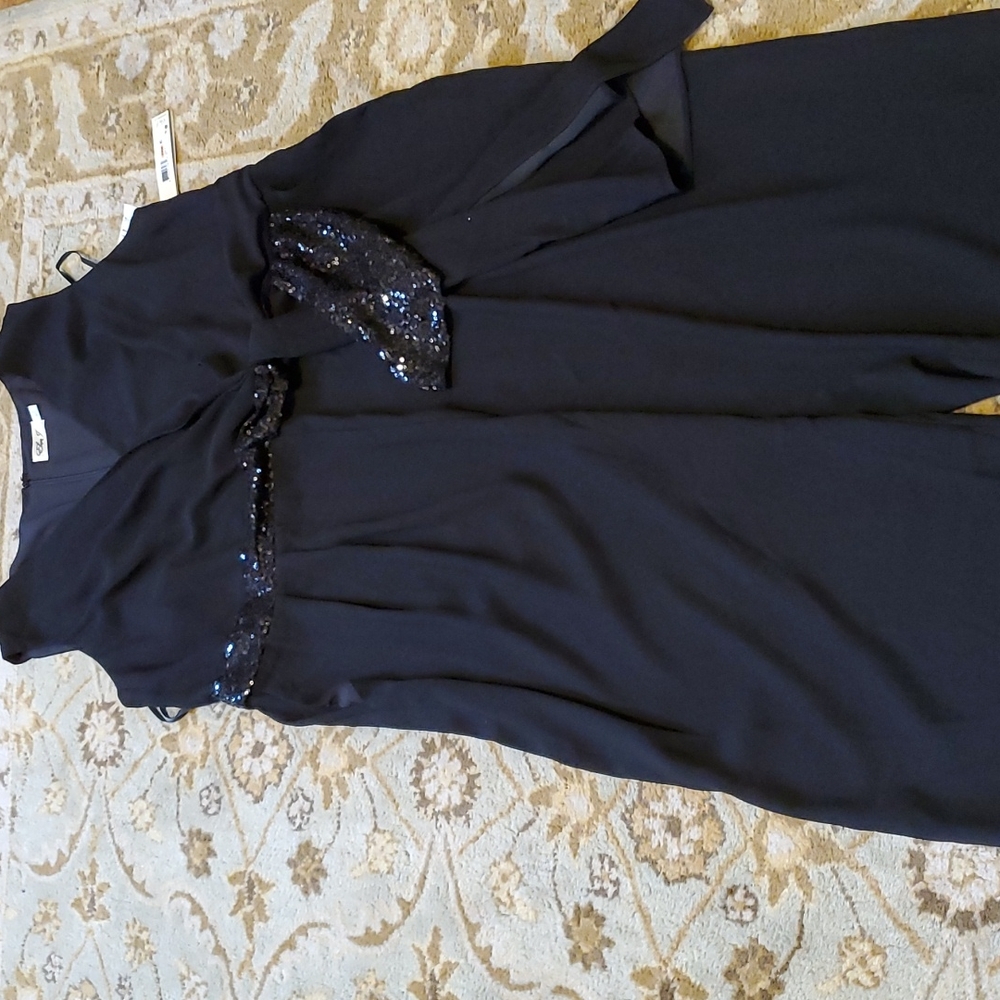 Eliza J Black Sequine wrap detail ankle wide leg jumpsuit vneck Sleeveless 24 W - Picture 9 of 13